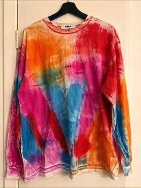 MSGM Vibrant Handpainted Multicolor Brushstroke Long Sleeve Shirt